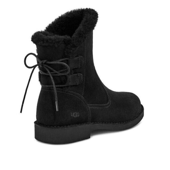 Ugg Naiyah Lace Back Genuine Shearling Boot Black Suede Size 7/38 1020144 - Picture 2 of 14